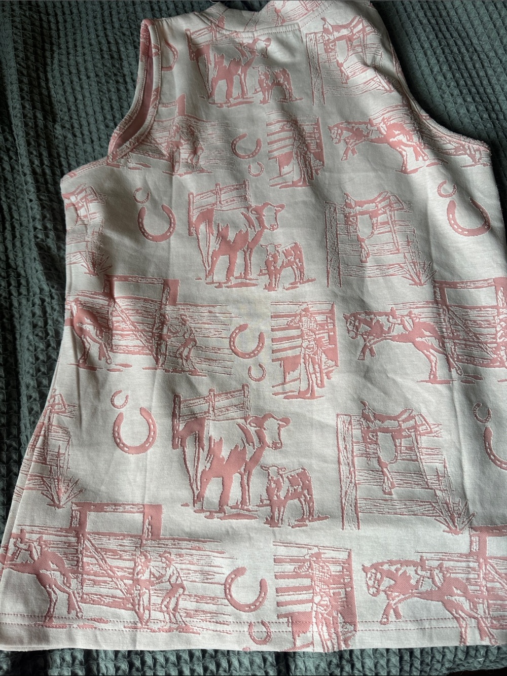 2Fly Pink Western Toile Sleeveless Top Size Medium - Picture 4 of 4